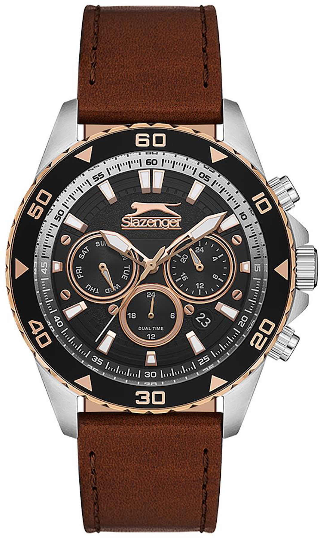 Slazenger SL.09.2330.2.03 Takvimli 45 mm Kahverengi Deri Kordon Analog Erkek Kol Saati