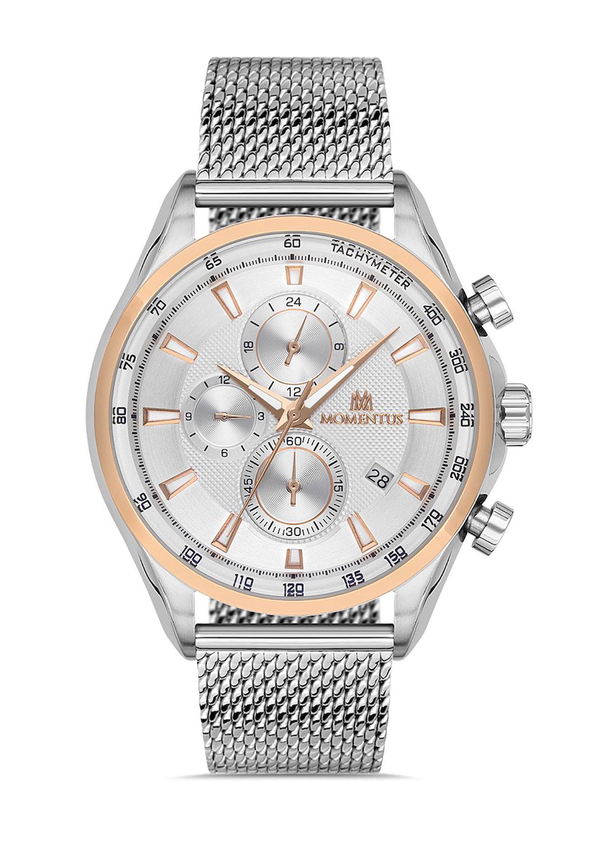 Momentus CC246T-02SR Takvimli 43 mm Çelik Kordon Analog Erkek Kol Saati