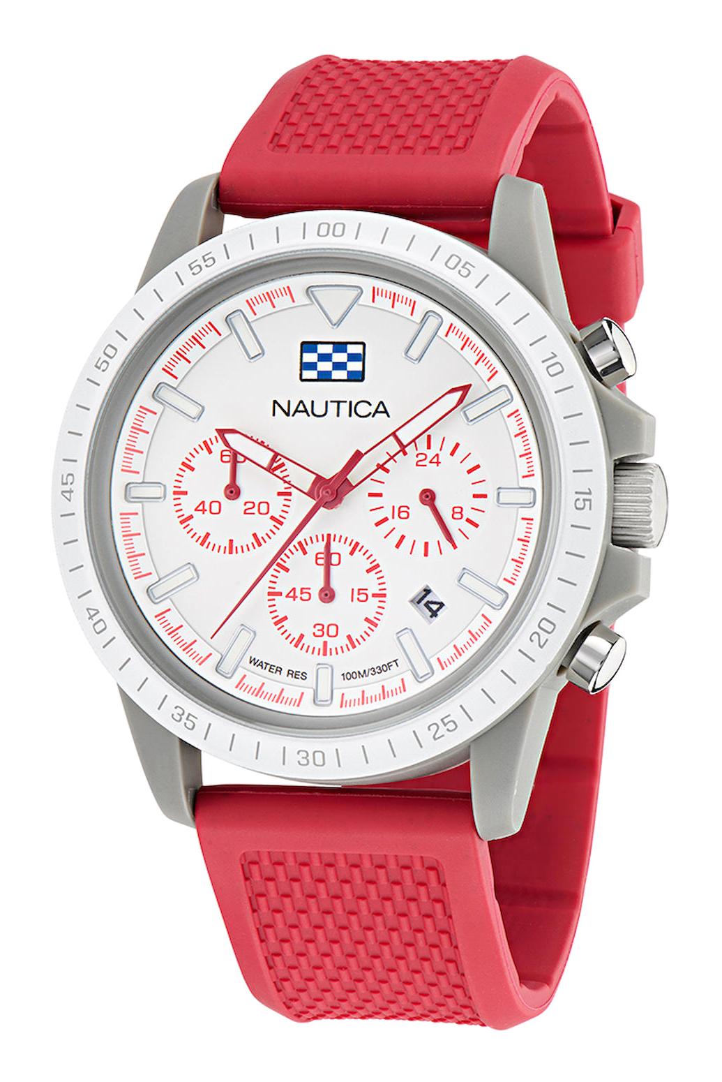 Nautica NAPNOS4S3 Takvimli 43 mm Kırmızı Bio Poliüretan Kordon Analog Erkek Kol Saati