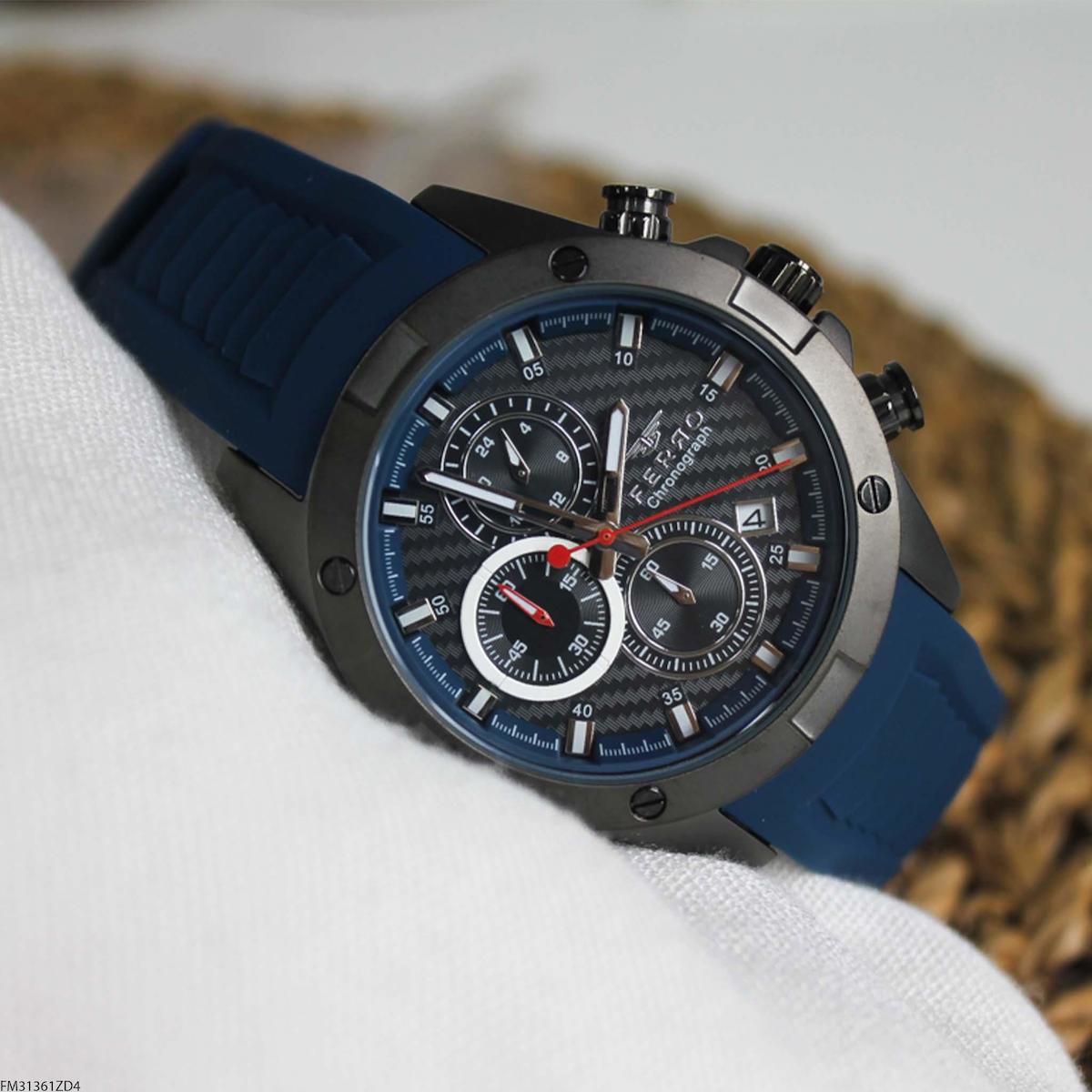 Ferro FM31361ZD4 Takvimli 44 mm Lacivert Silikon Kordon Analog Erkek Kol Saati