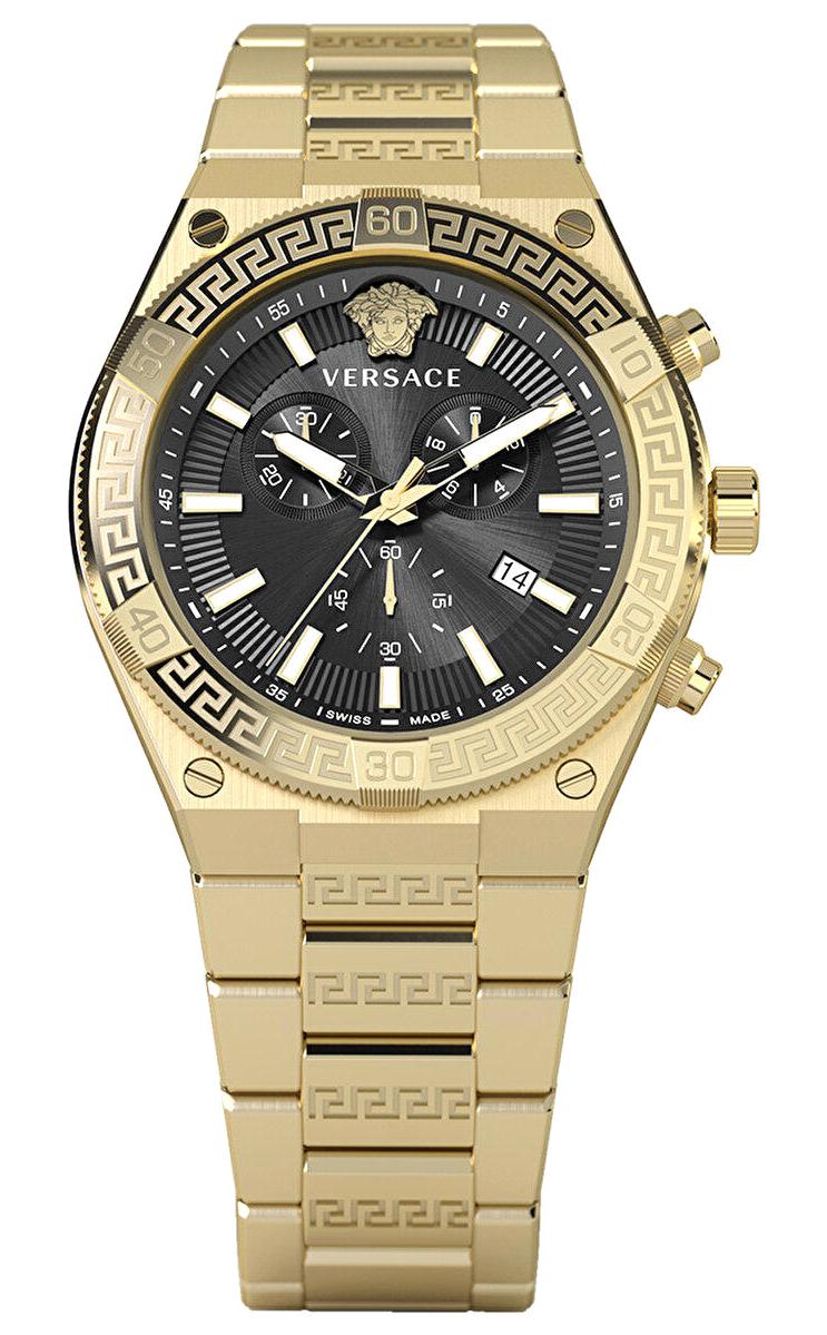 Versace VRSCVESO00922 Takvimli 46 mm Altın Çelik Kordon Analog Erkek Kol Saati