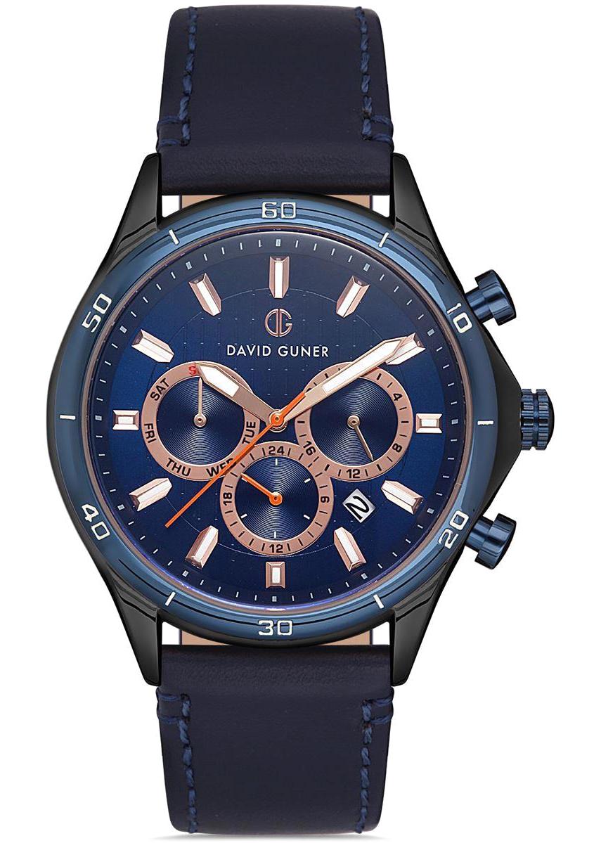 David Guner DG-8036GB-ZA3 Takvimli 43 mm Lacivert Deri Kordon Analog Erkek Kol Saati
