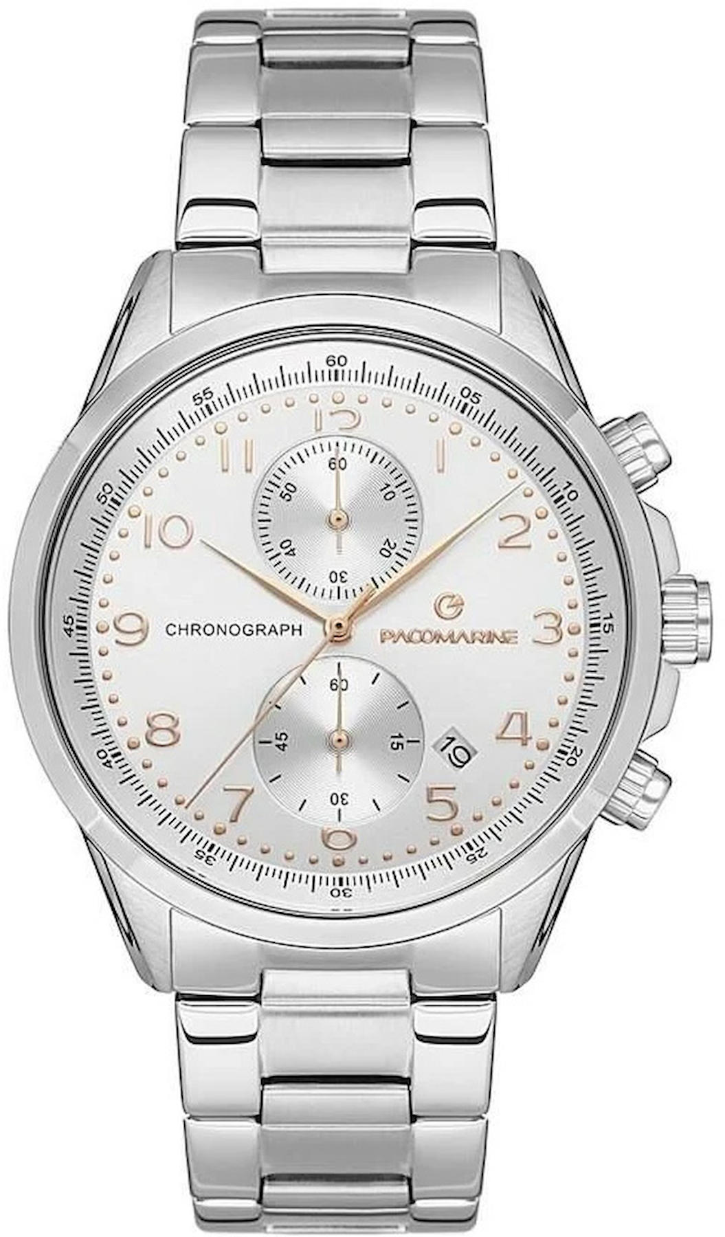 Pacomarine PM.61234.02 Takvimli 44 mm Çelik Kordon Analog Kol Saati