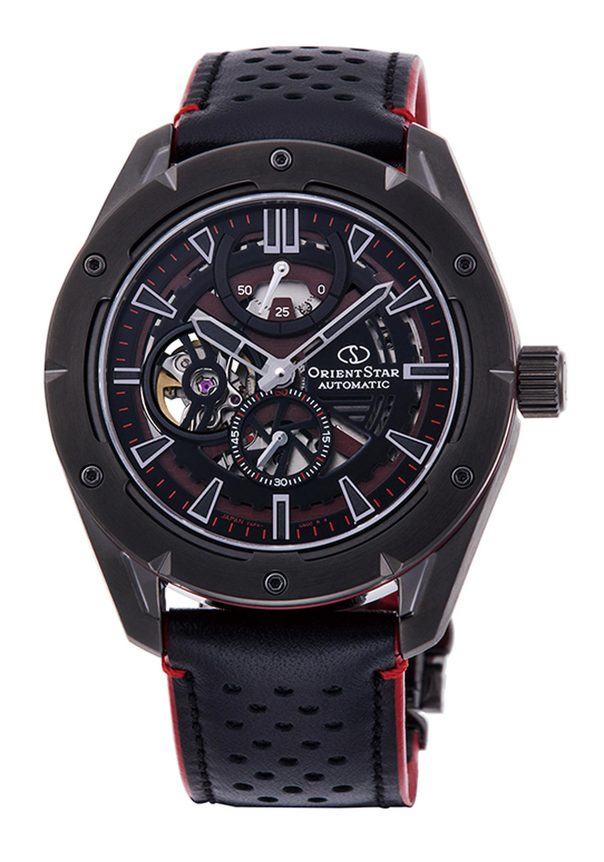 Orient RE-AV0A03B00B Takvimli 43 mm Kırmızı-Siyah Deri Kordon Analog Erkek Kol Saati