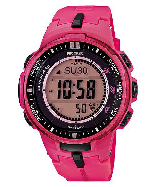 Casio PRW-3000-4BDR Takvimli Pembe Silikon Kordon Dijital Kol Saati