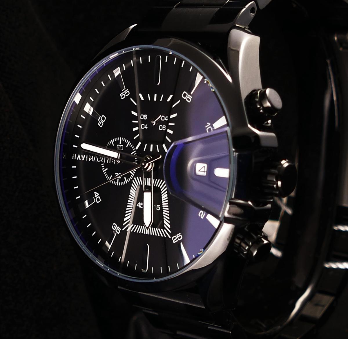 Navimarine NVM010 Takvimli 45 mm Siyah Çelik Kordon Analog Kol Saati