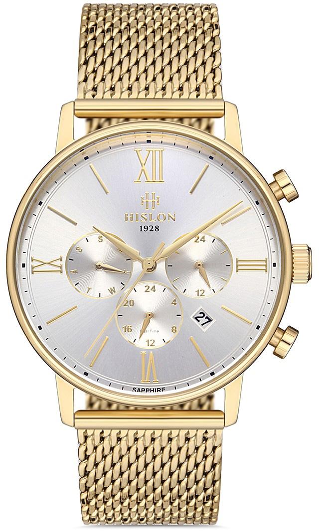 Hislon DT116G-02SG Pusulalı Takvimli 42 mm Altın Çelik Kordon Analog Kol Saati