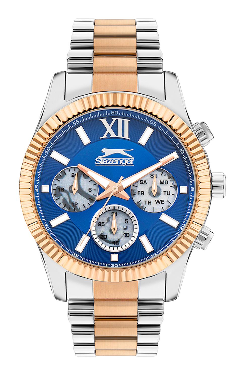 Slazenger SL.09.2316.2.06 Pusulalı Takvimli 43 mm Gri-Rose Gold Çelik Kordon Analog Erkek Kol Saati