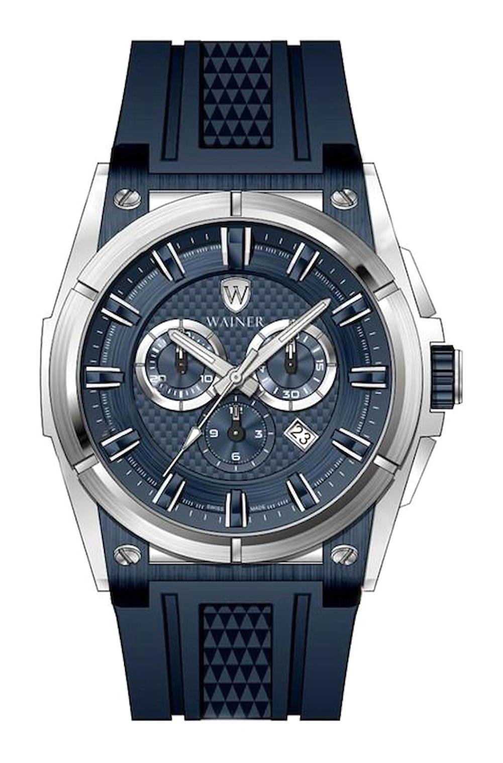 Wainer WA.16666-C Pusulalı Takvimli 45 mm Lacivert Çelik Kordon Analog Erkek Kol Saati