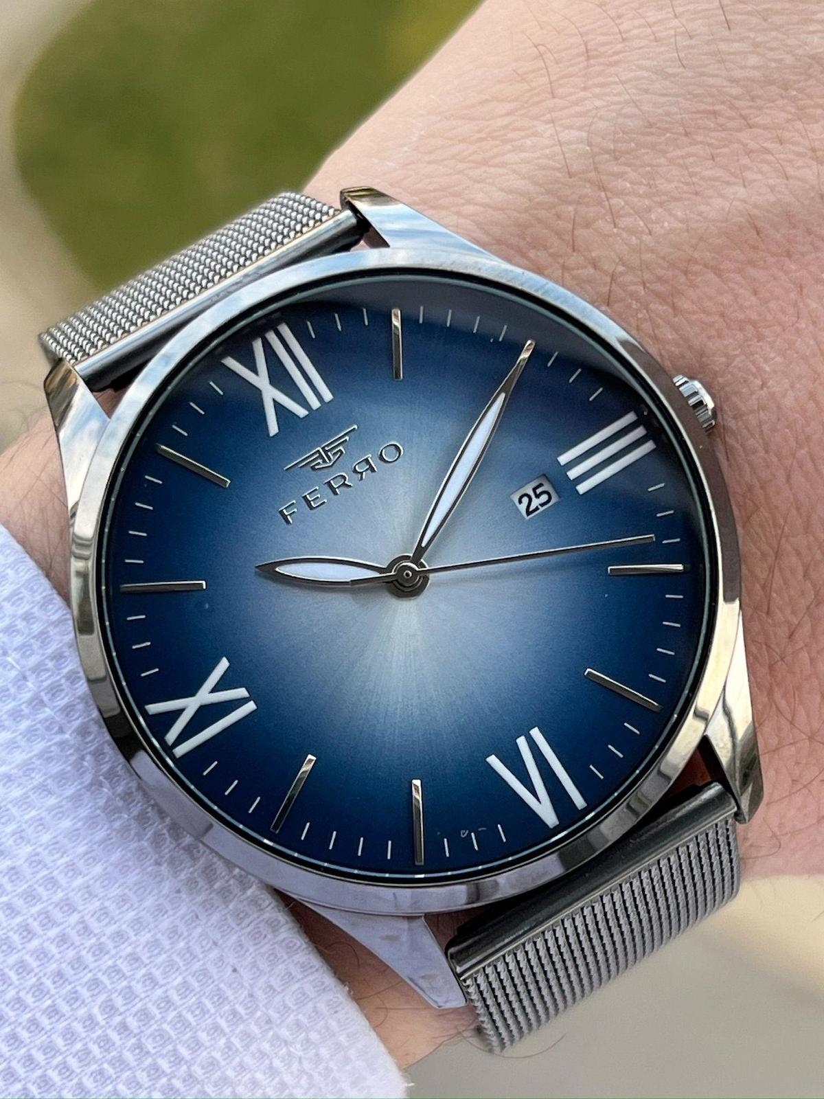 Ferro ETM11212V3 Su Geçirmez Takvimli 44 mm Çelik Kordon Analog Erkek Kol Saati