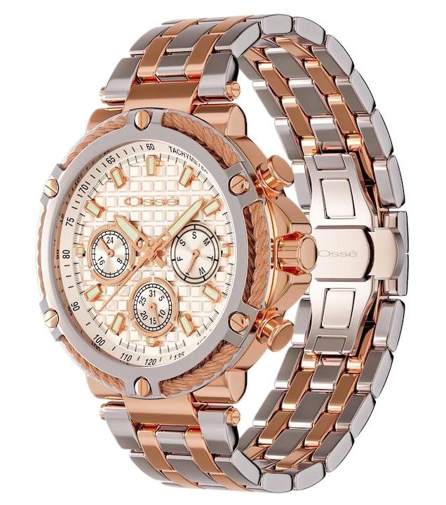Osse OS10107G Takvimli 44 mm Gri-Rose Gold Metal Kordon Analog Erkek Kol Saati