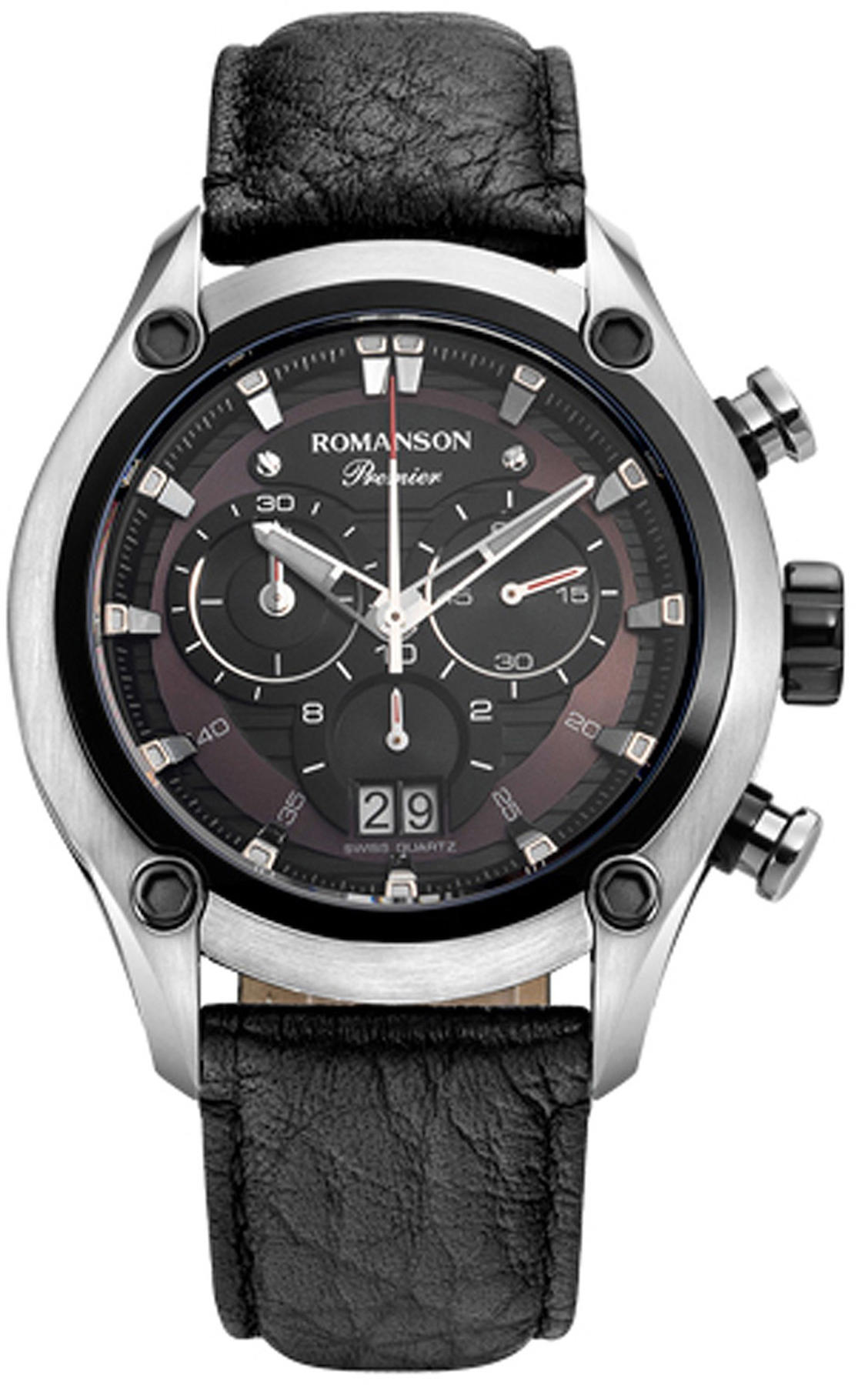 Romanson PB4258HM1DA32W Takvimli 42 mm Siyah Deri Kordon Analog Kol Saati