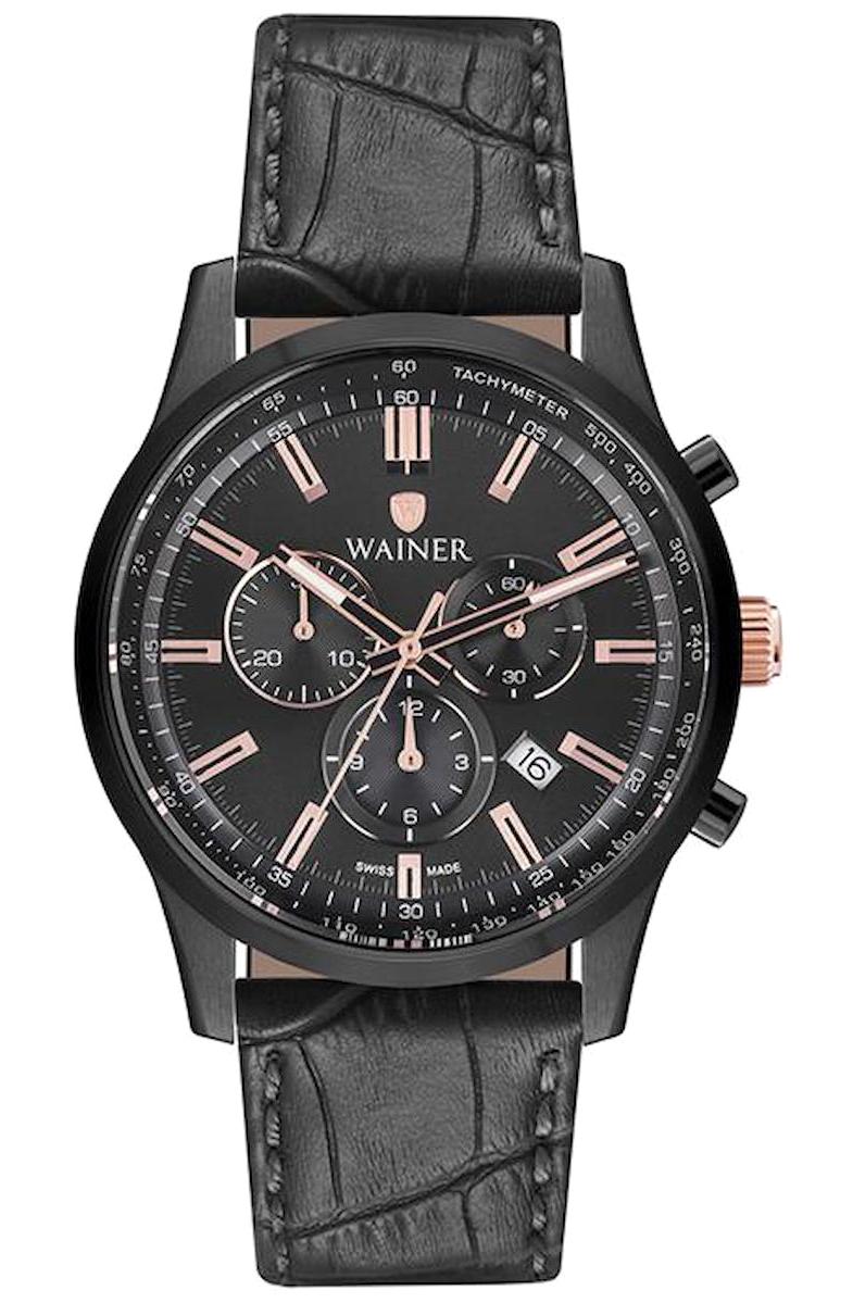 Wainer WA.19444-E Pusulalı Takvimli 43 mm Siyah Deri Kordon Analog Erkek Kol Saati