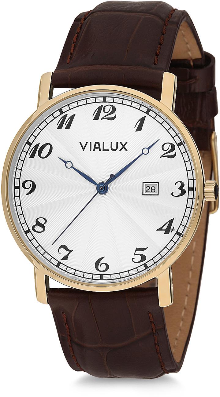 Vialux AS712G-02KG Takvimli 40 mm Kahverengi Deri Kordon Analog Kol Saati