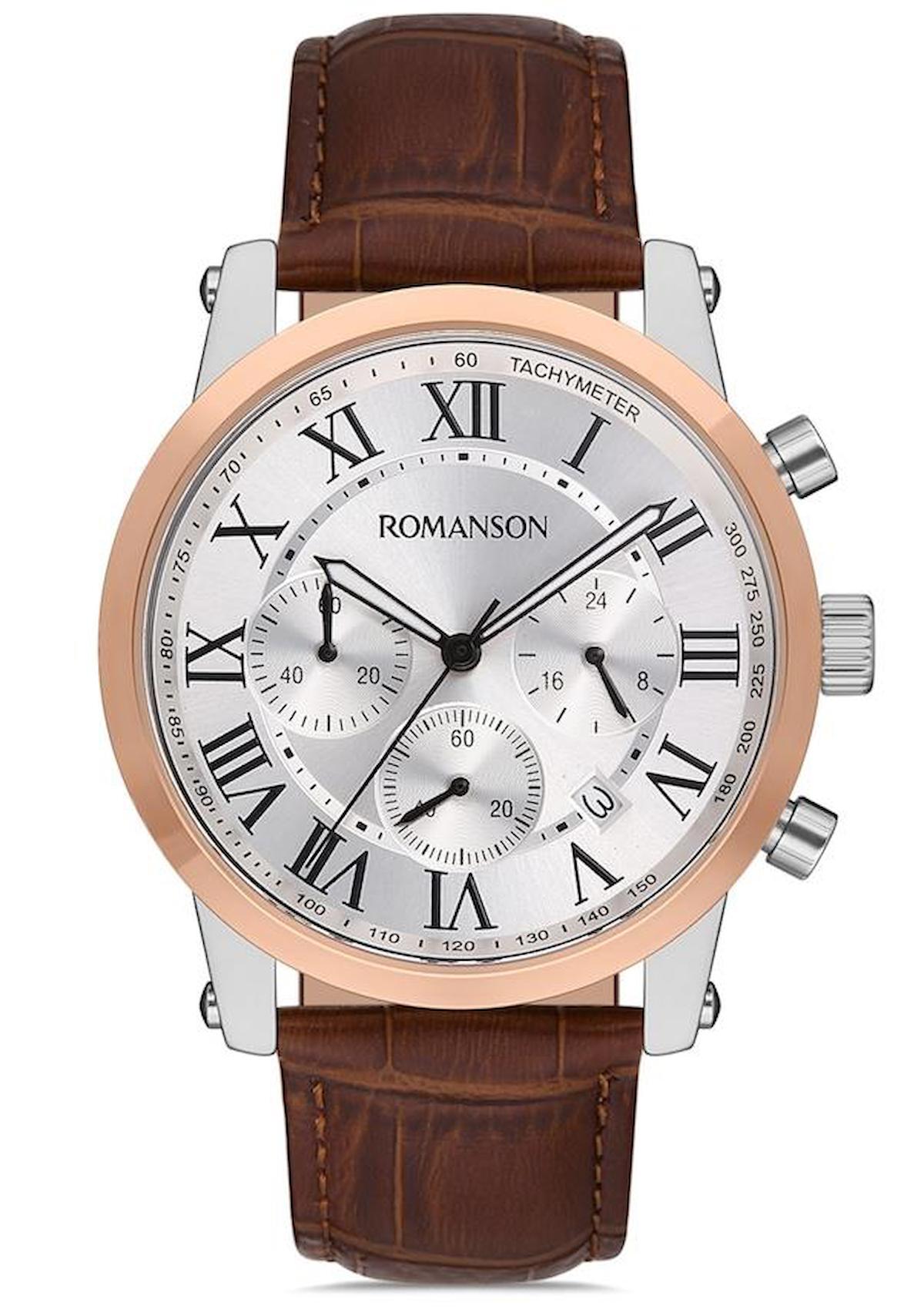 Romanson TL0334HM1JBS5B Takvimli 45 mm Kahverengi Deri Kordon Analog Erkek Kol Saati