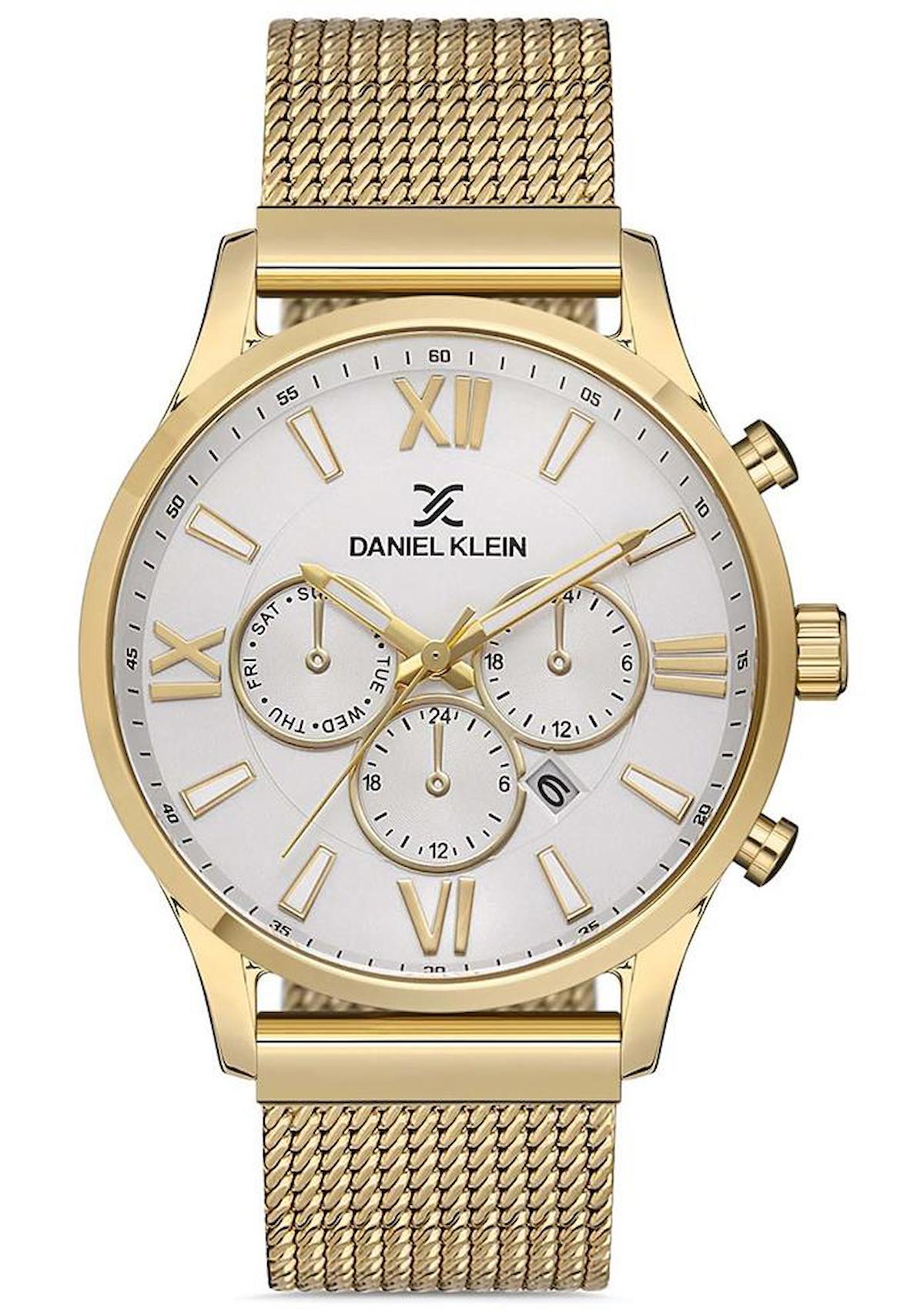 Daniel Klein DK013187K-06 Takvimli Altın Çelik Kordon Analog Erkek Kol Saati