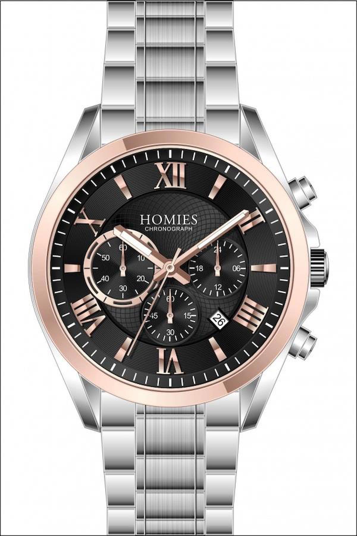 Homies HM20482S01-3 Pusulalı Takvimli Gri Kordon Analog Erkek Kol Saati