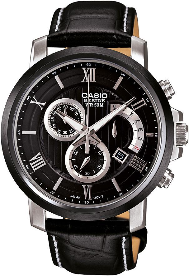 Casio BEM-507BL-1A Takvimli 43 mm Siyah Deri Kordon Analog Kol Saati
