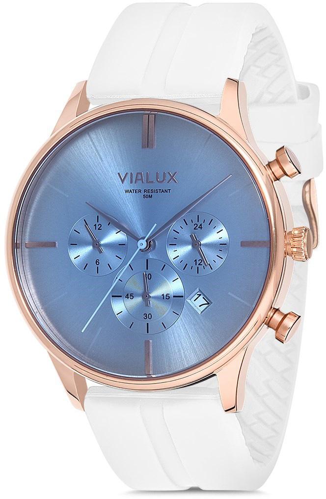 Vialux VX511R-02WR Takvimli 43 mm Beyaz Silikon Kordon Analog Kol Saati