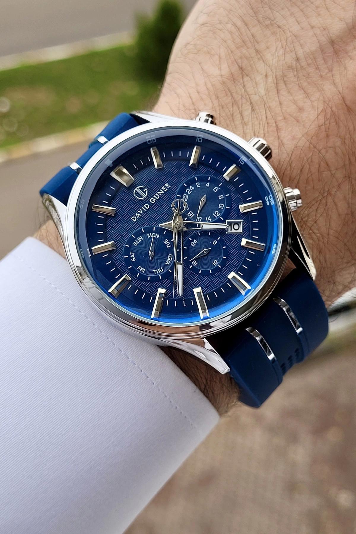David Guner DGISTE66 Takvimli 42 mm Lacivert Silikon Kordon Analog Kol Saati