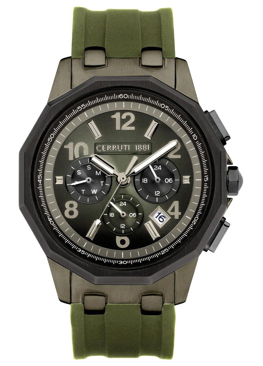 Cerruti 1881 CIWGQ2224104 Takvimli 44 mm Yeşil Silikon Kordon Analog Erkek Kol Saati