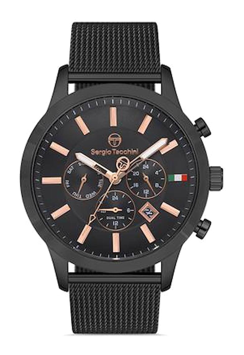 Sergio Tacchini ST.1.10240.3 Takvimli 44 mm Siyah Çelik Kordon Analog Erkek Kol Saati