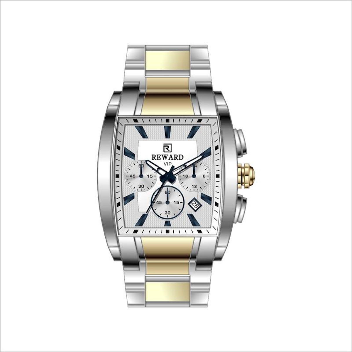 Reward A142996 Takvimli 42 mm Gri-Sarı Metal Kordon Analog Erkek Kol Saati