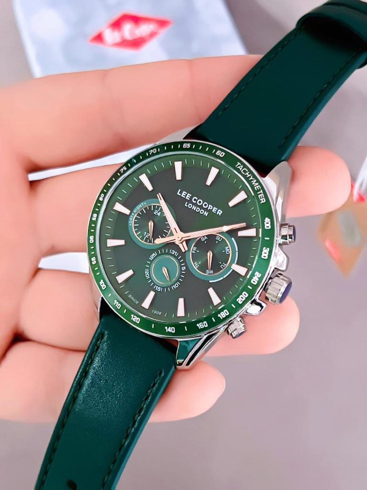 Lee Cooper LC.413 Takvimli 44 mm Yeşil Deri Kordon Analog Erkek Kol Saati