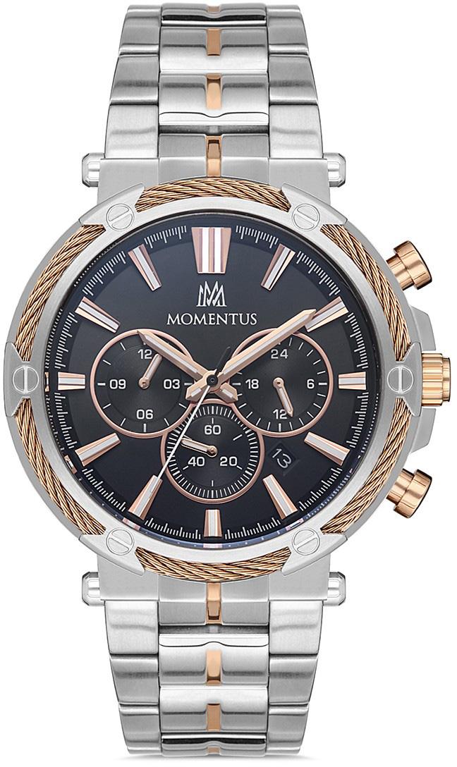 Momentus SM371T-04SR Takvimli 44 mm Gri-Rose Gold Çelik Kordon Analog Kol Saati