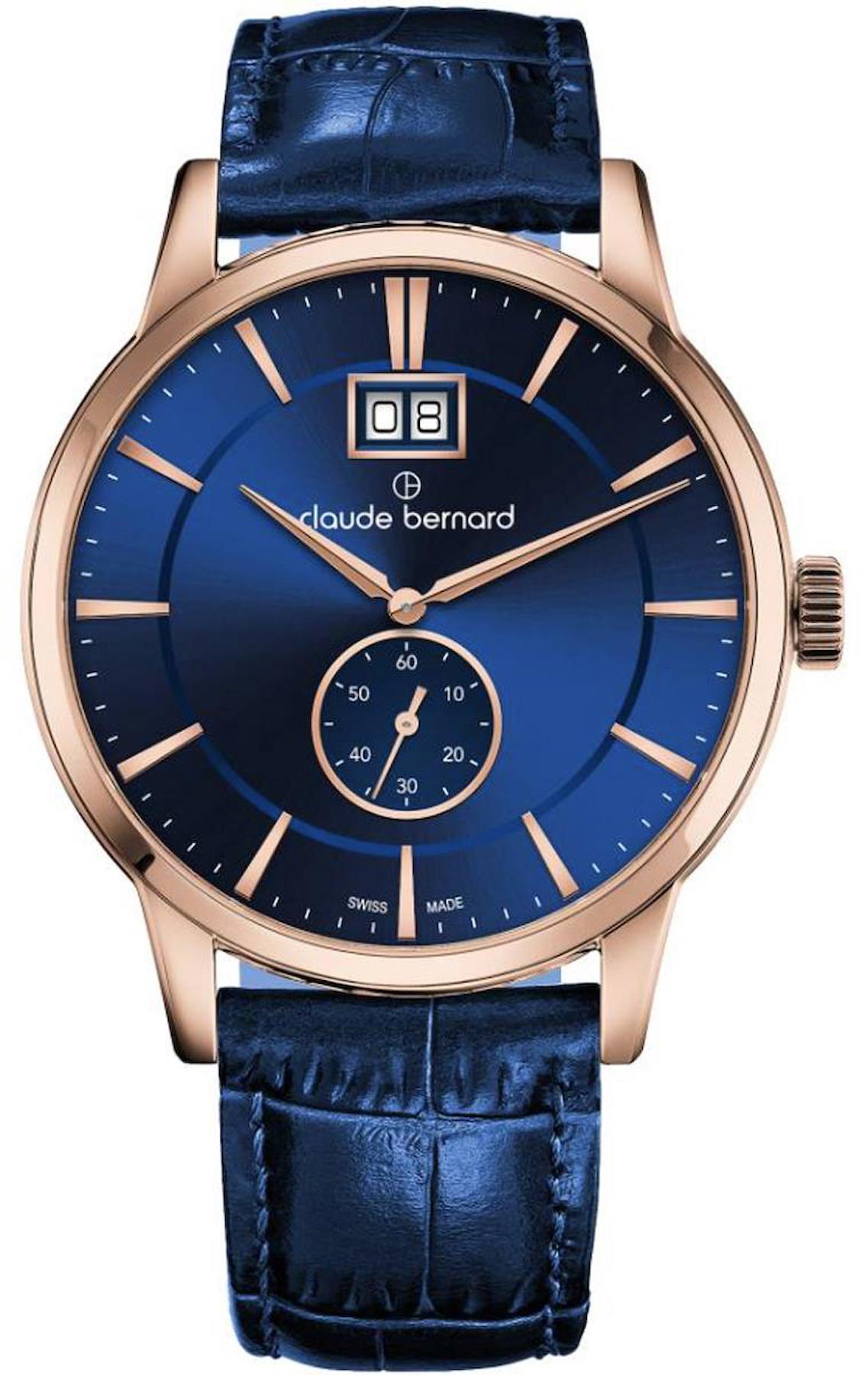 Claude Bernard CB.64005 Takvimli Lacivert Deri Kordon Analog Erkek Kol Saati