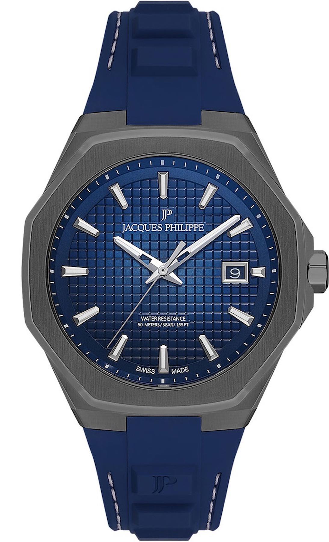 Jacques Philippe JPQGS388432 Takvimli 42 mm Lacivert Plastik Kordon Analog Erkek Kol Saati
