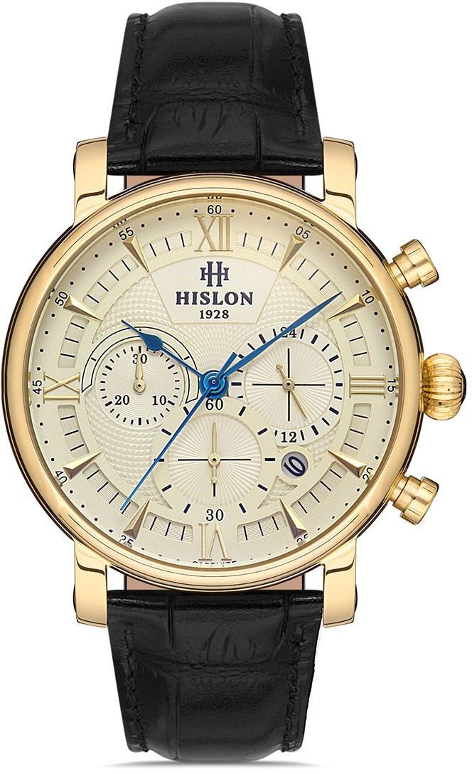 Hislon MS105G-08BG Pusulalı Takvimli Siyah Deri Kordon Analog Erkek Kol Saati