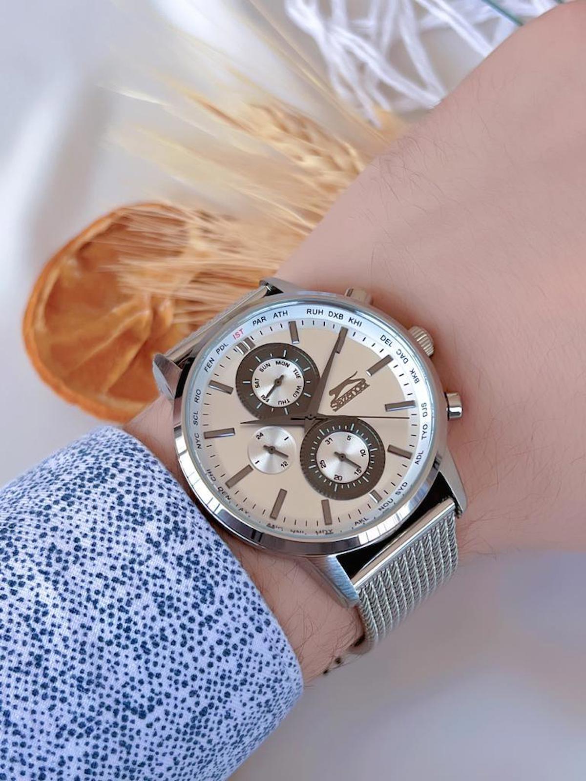 Slazenger SL.1.372 Su Geçirmez Takvimli 48 mm Çelik Kordon Analog Erkek Kol Saati