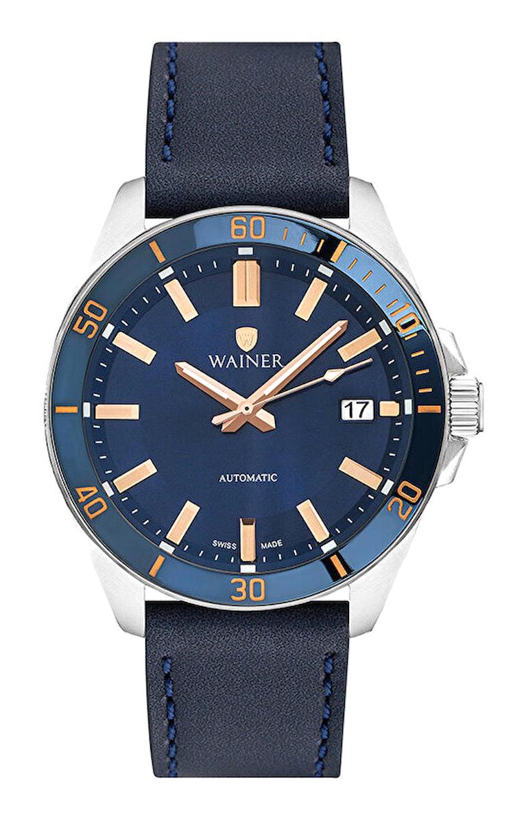 Wainer WA.25530-B Takvimli 44 mm Lacivert Deri Kordon Analog Erkek Kol Saati