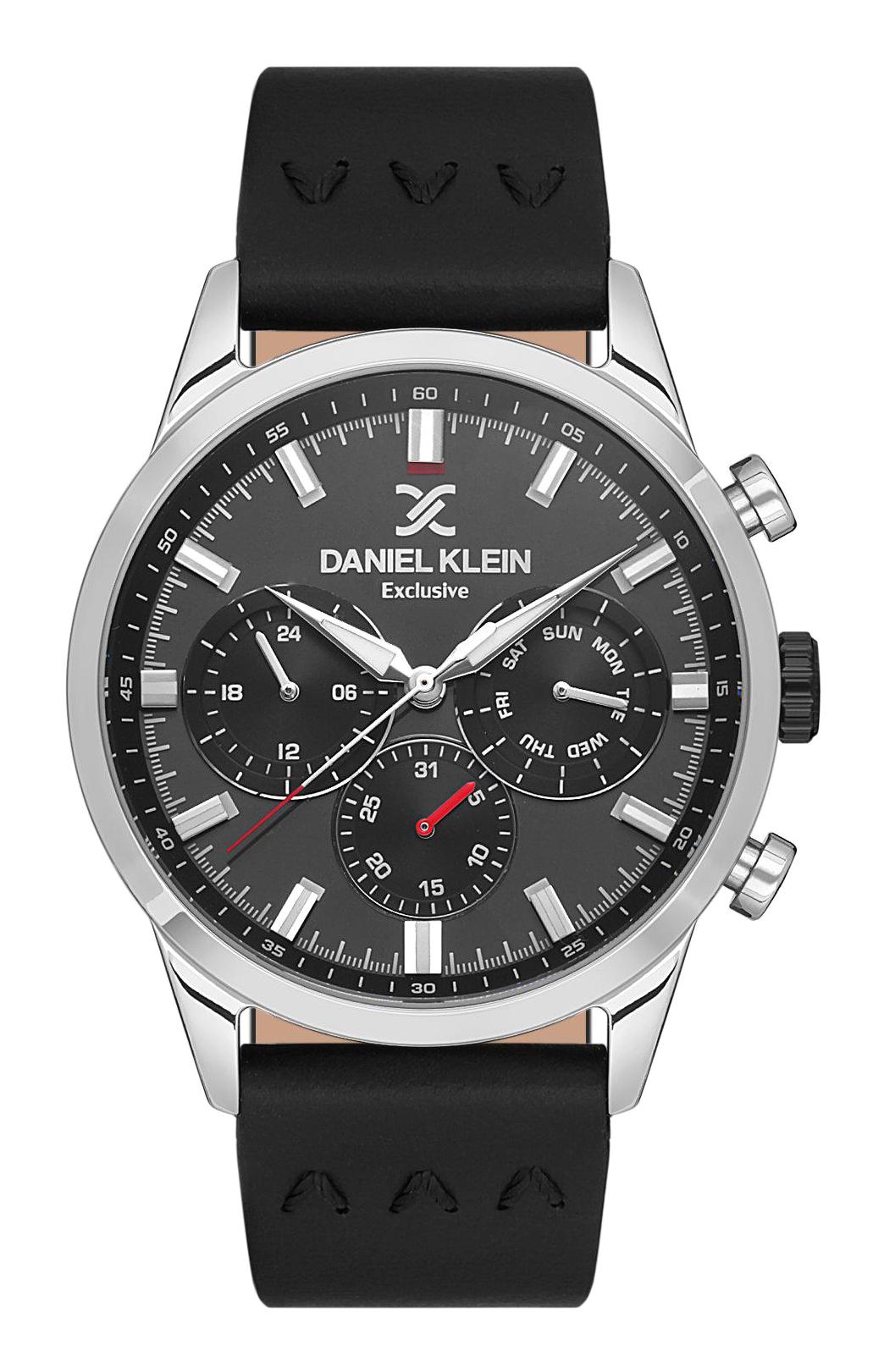 Daniel Klein DK.1.13546.1 Takvimli 45 mm Siyah Deri Kordon Analog Erkek Kol Saati