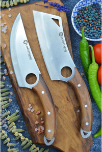 CANOZTREND El Yapımı 2'li Satır Model Ve Viking Model Set Bıçağı Et Ekmek Meyve Sebze Bıçağı Kılıf