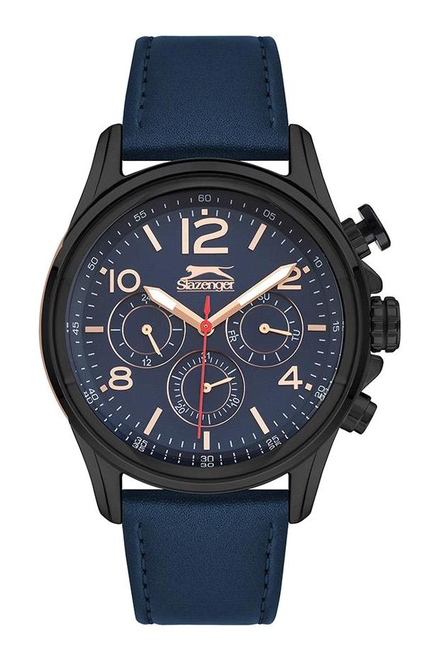 Slazenger SL.09.1991.2.04 Takvimli 47 mm Lacivert Deri Kordon Analog Erkek Kol Saati