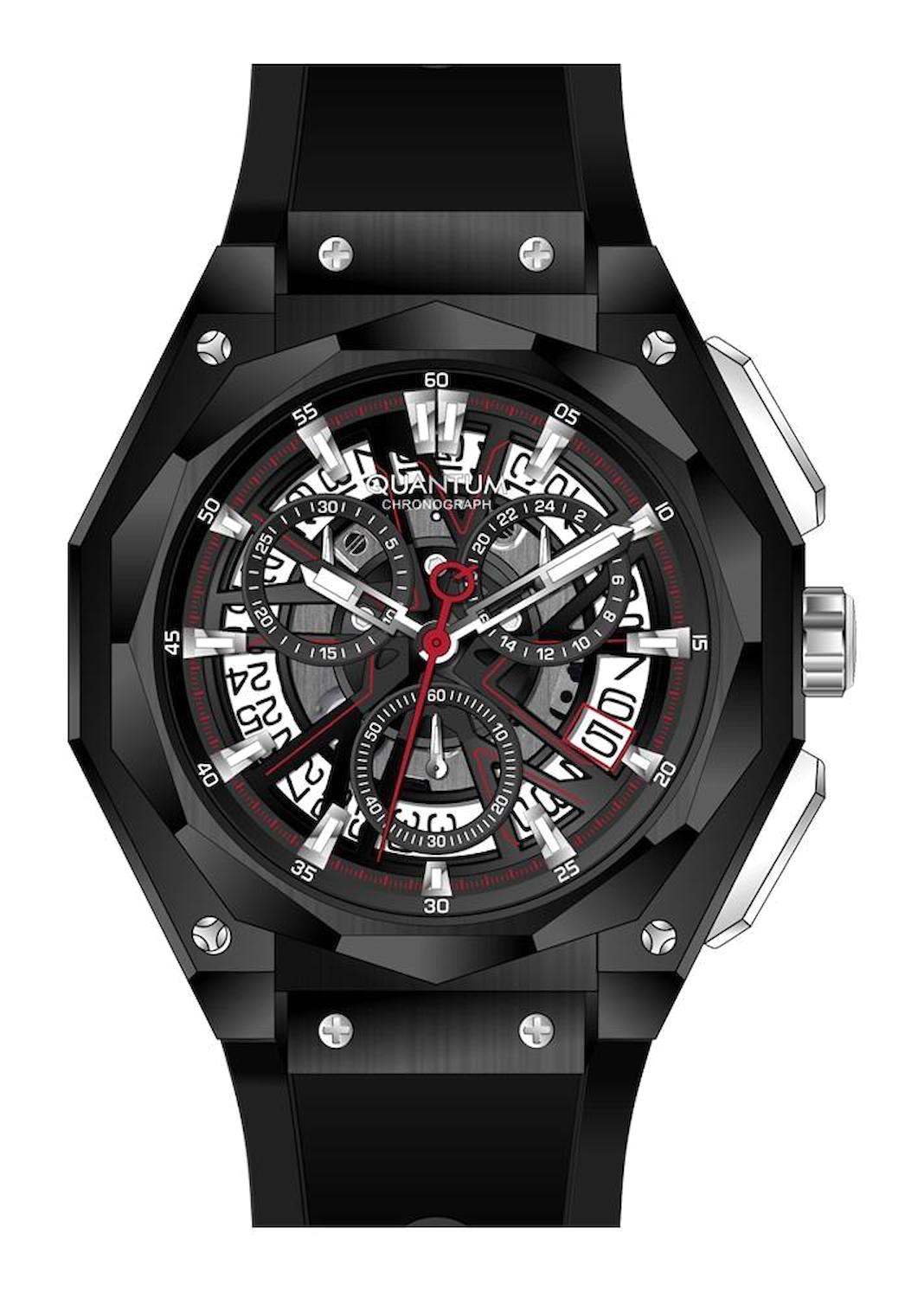 Quantum HNG1097.651 Takvimli 48 mm Siyah Silikon Kordon Analog Erkek Kol Saati