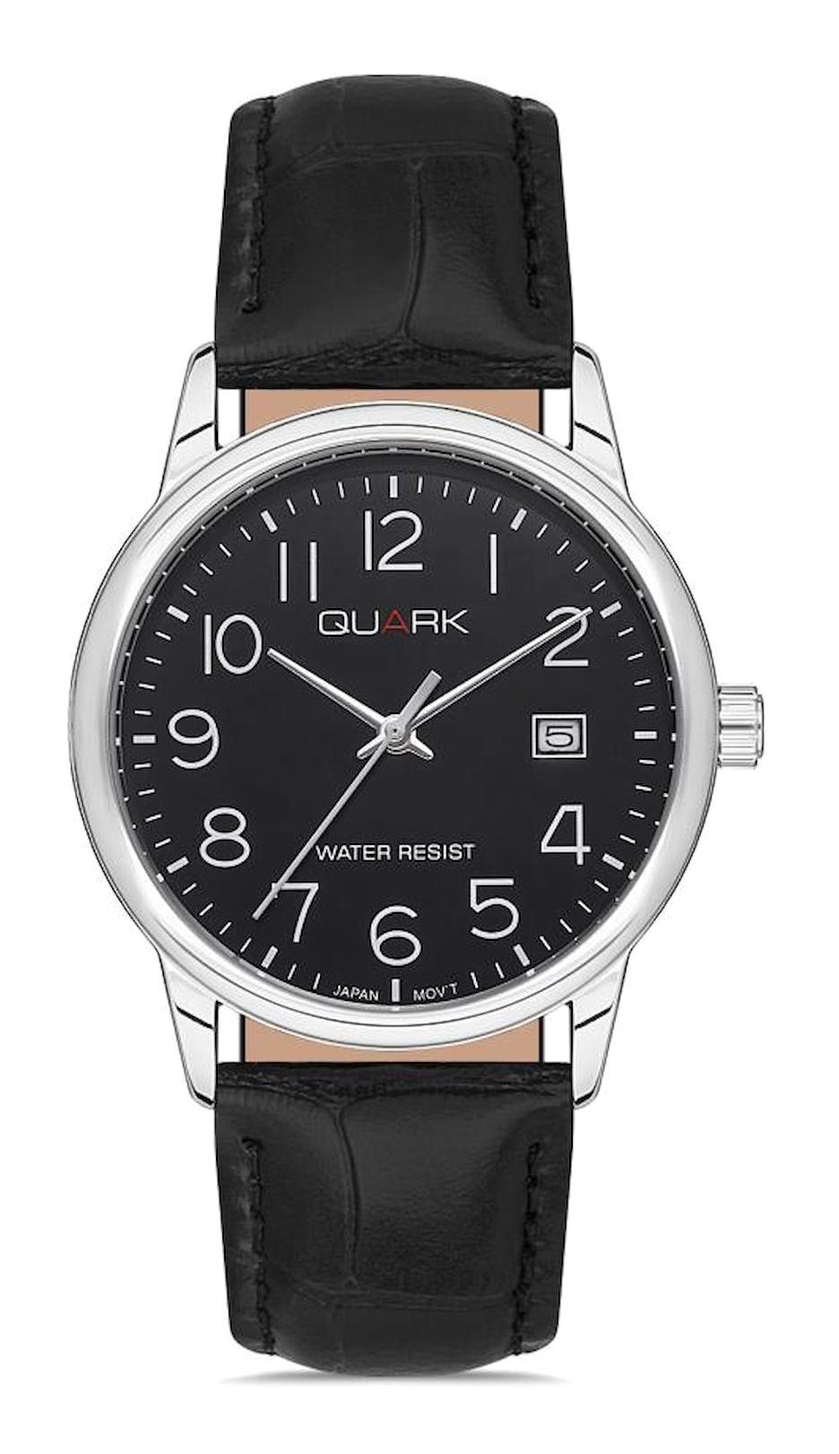 Quark QM-V002L-1B 37 mm Siyah Deri Kordon Analog Erkek Kol Saati