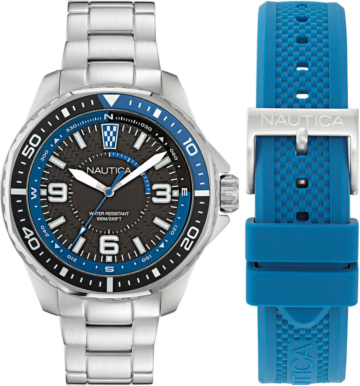 Nautica NAPKMF307 Takvimli 46 mm Gri-Mavi Çelik Kordon Analog Kol Saati