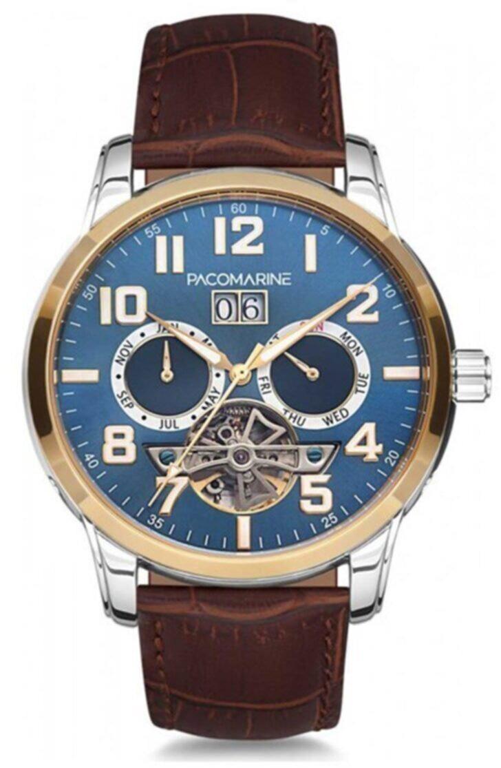 Pacomarine PM.17001.02 40 mm Kahverengi Deri Kordon Analog Erkek Kol Saati