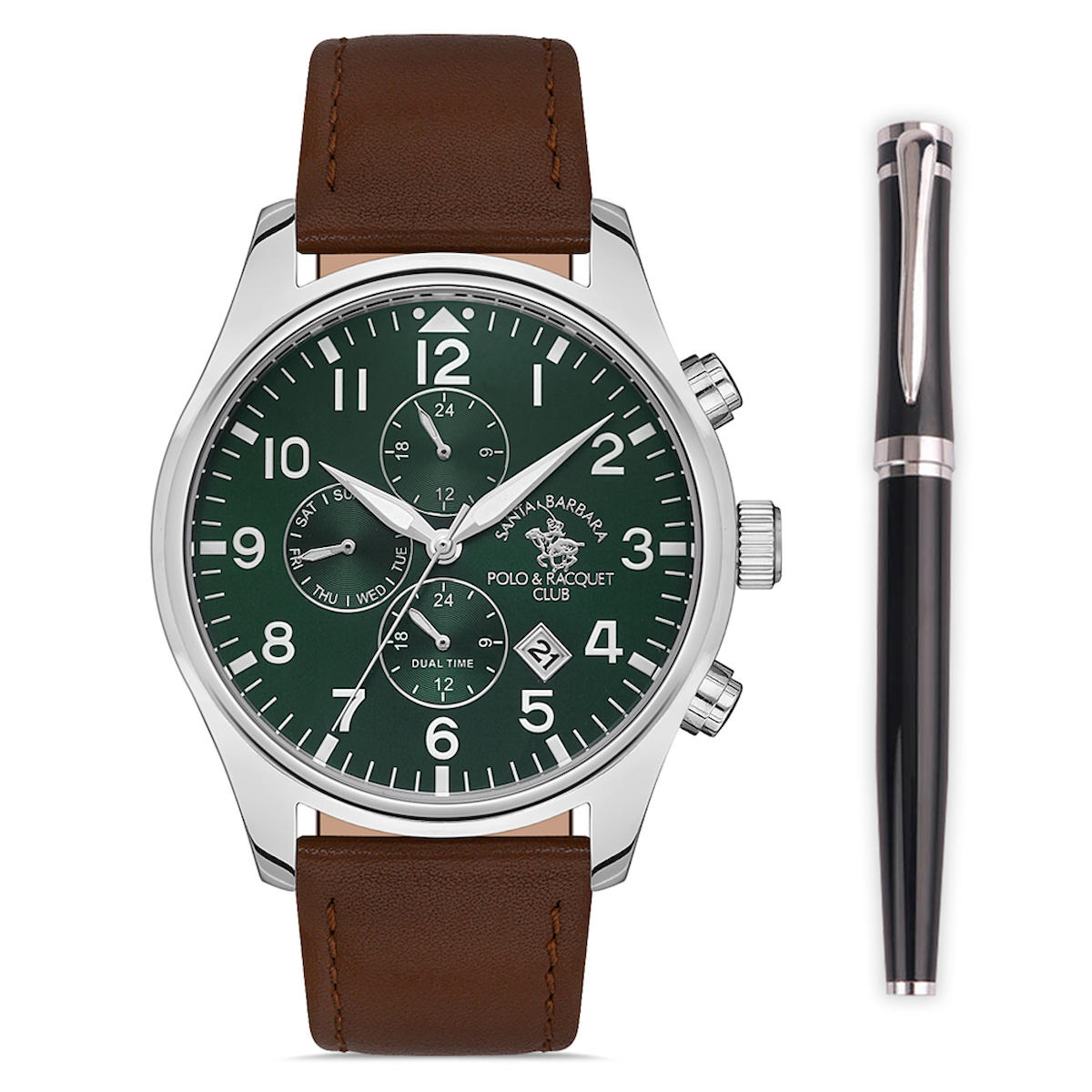 Santa Barbara Polo & Racquet Club SB.1.10395.3 Takvimli 45 mm Kahverengi Deri Kordon Analog Erkek Kol Saati