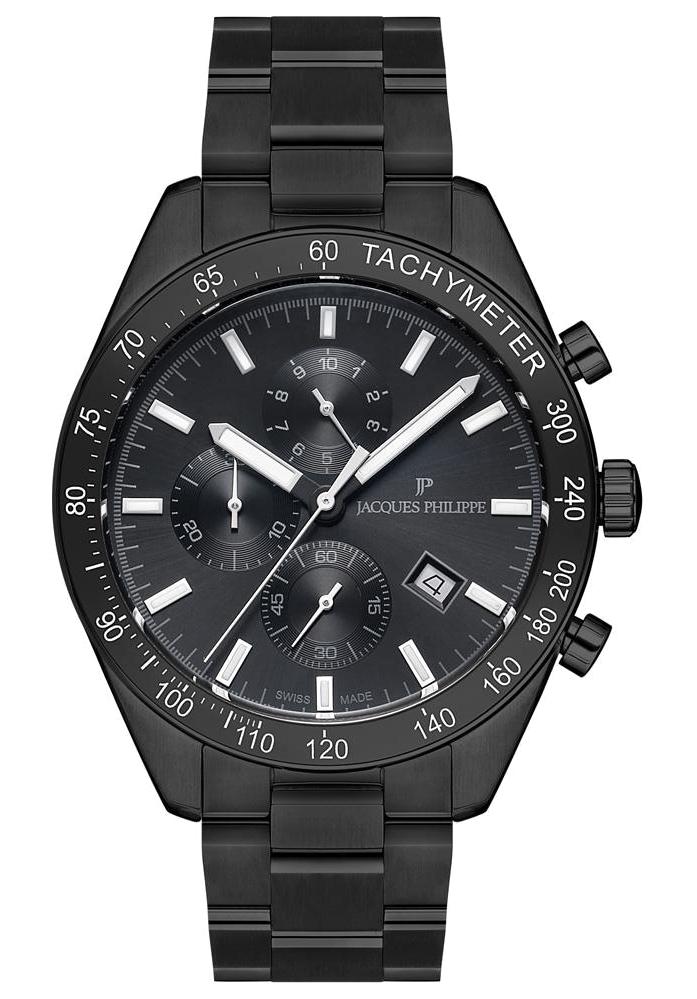 Jacques Philippe JPQGC134311 Takvimli 44 mm Siyah Çelik Kordon Analog Erkek Kol Saati