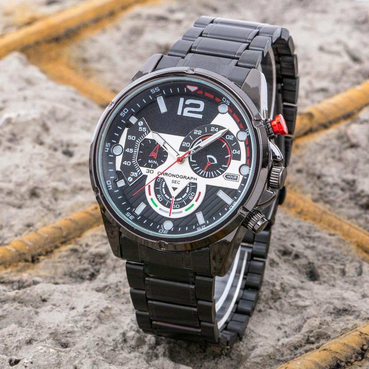 Saattino ST-304209 Takvimli Siyah Çelik Kordon Analog Erkek Kol Saati
