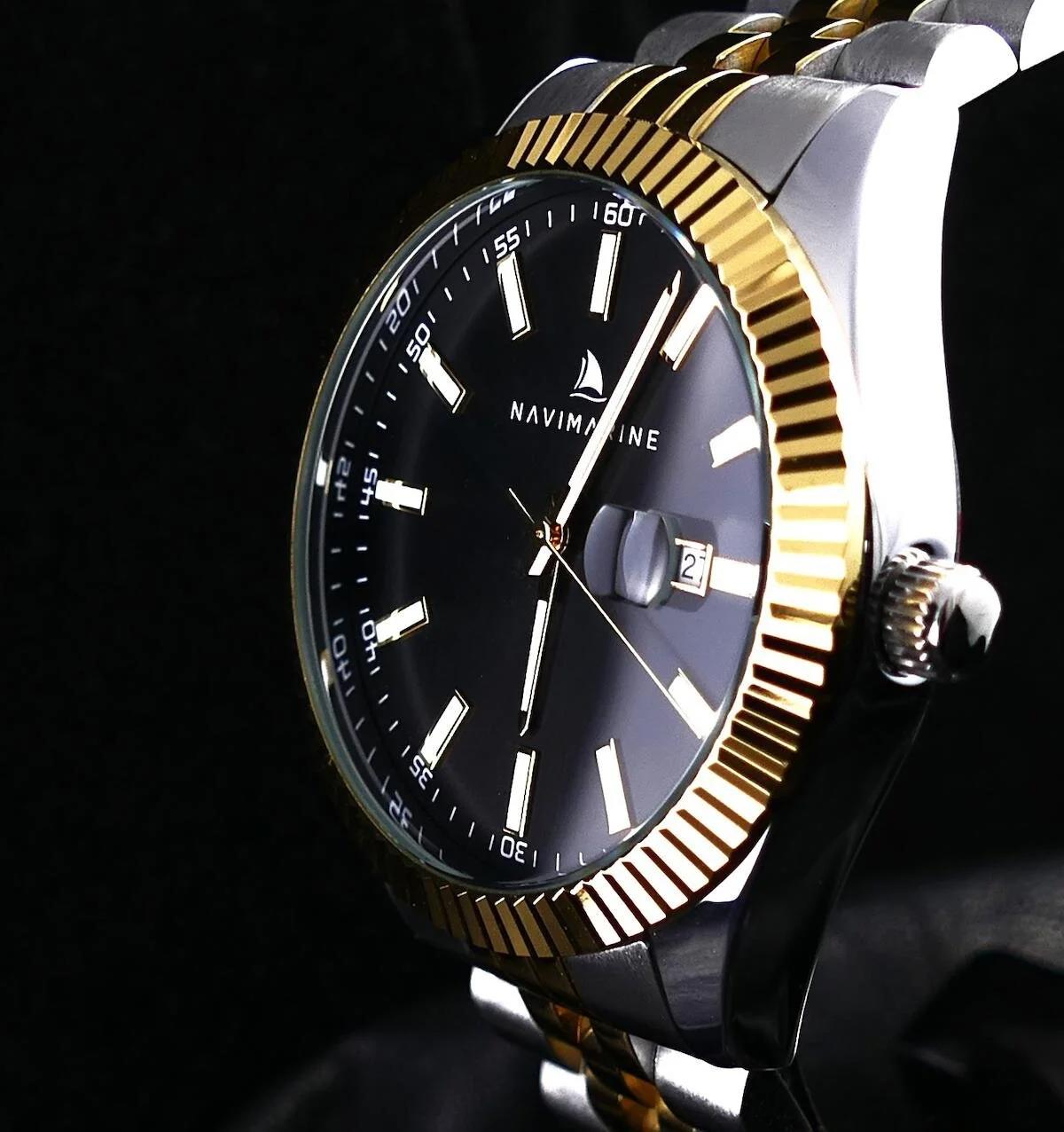 Navimarine NVM69-D2 Takvimli 45 mm Siyah Çelik Kordon Analog Kol Saati