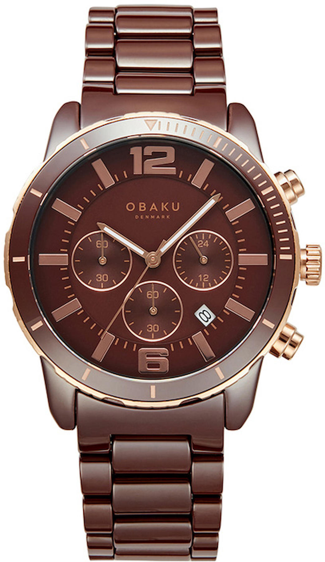 Obaku Denmark V278GCXNCN Takvimli 43 mm Kahverengi Çelik Kordon Analog Kol Saati