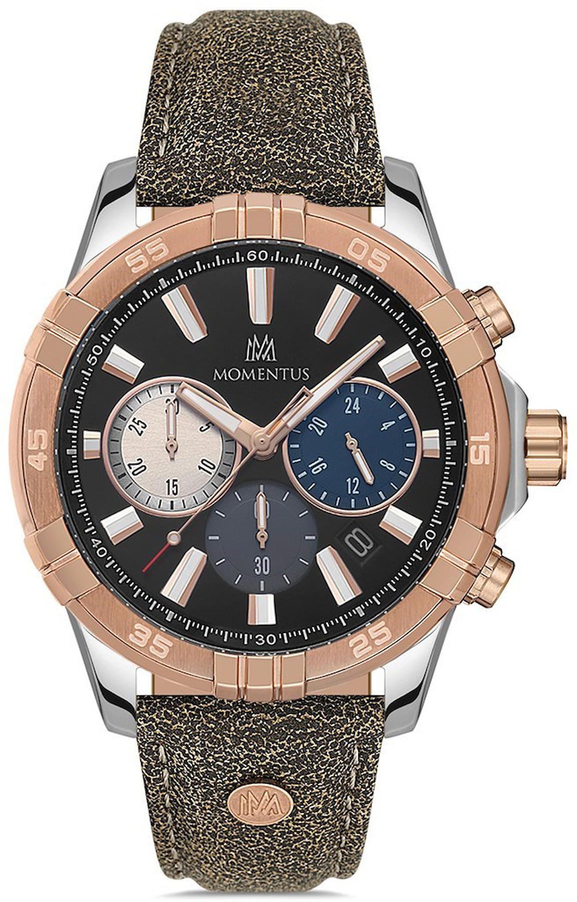 Momentus SM367T-04KR Takvimli 44 mm Kahverengi Deri Kordon Analog Kol Saati