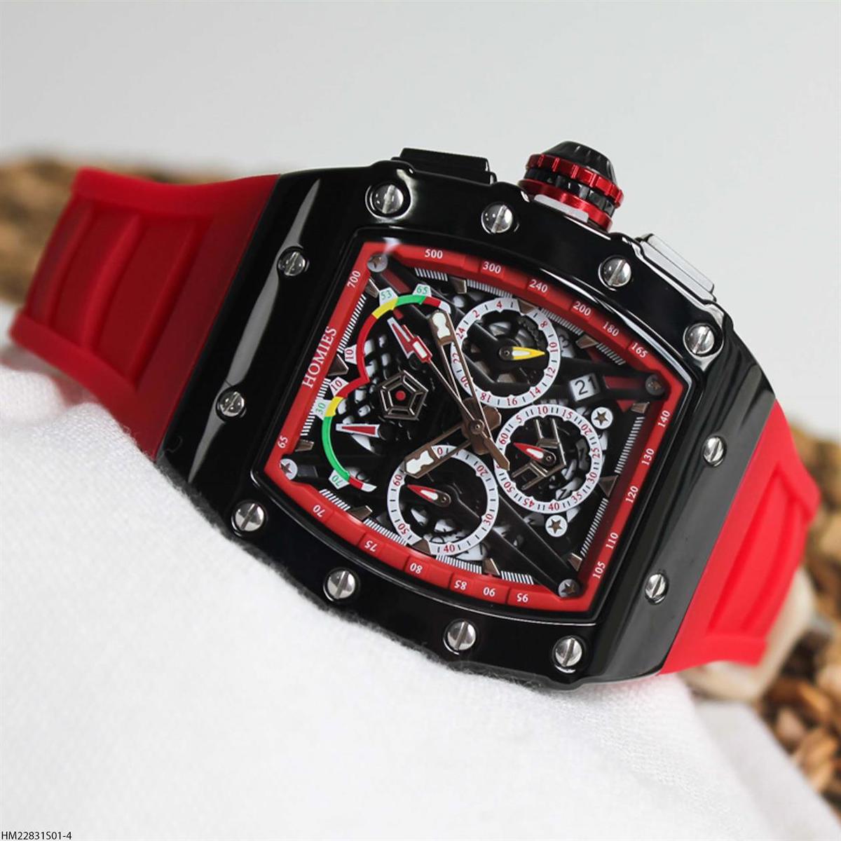 Homies HM22831S01-4 Pusulalı Takvimli Kırmızı Silikon Kordon Analog Erkek Kol Saati