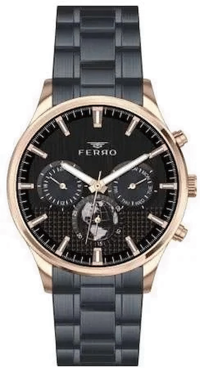Ferro TH-FM31215A-R Pusulalı Takvimli 45 mm Siyah Çelik Kordon Analog Erkek Kol Saati