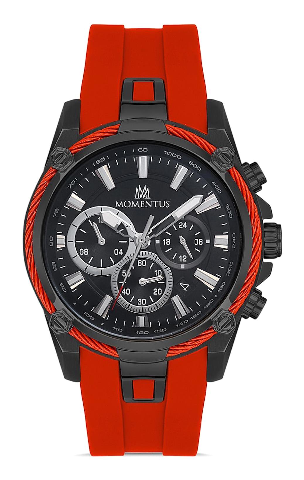 Momentus SM347B-04KB Takvimli 45 mm Kırmızı Silikon Kordon Analog Erkek Kol Saati